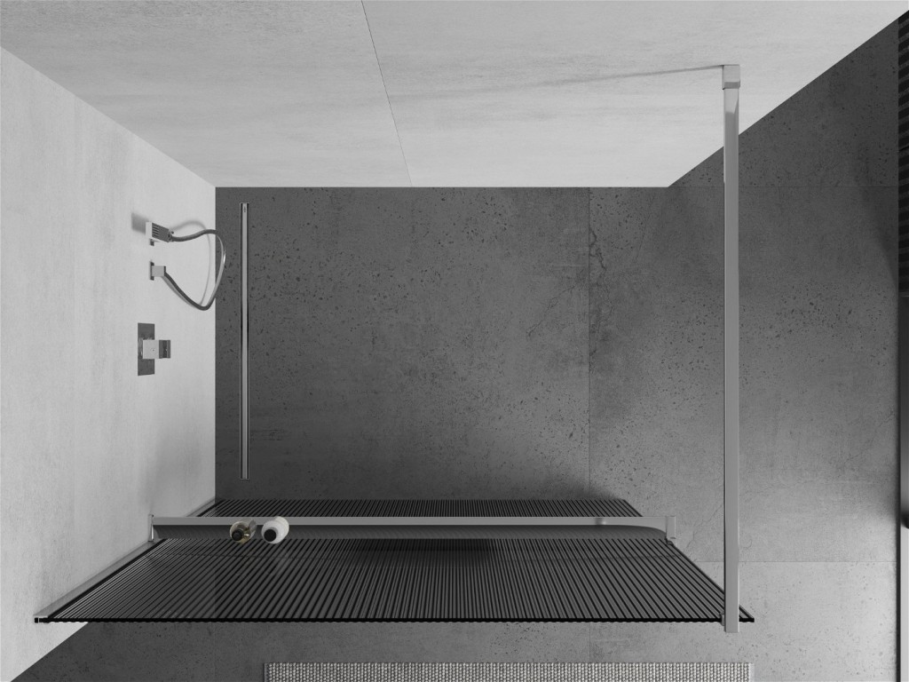 MEXEN/S - Kioto+ Sprchová zástena WALK-IN s poličkou a držiakom uterákov 110 x 200, prúžky 8 mm, chróm 800-110-121-01-09