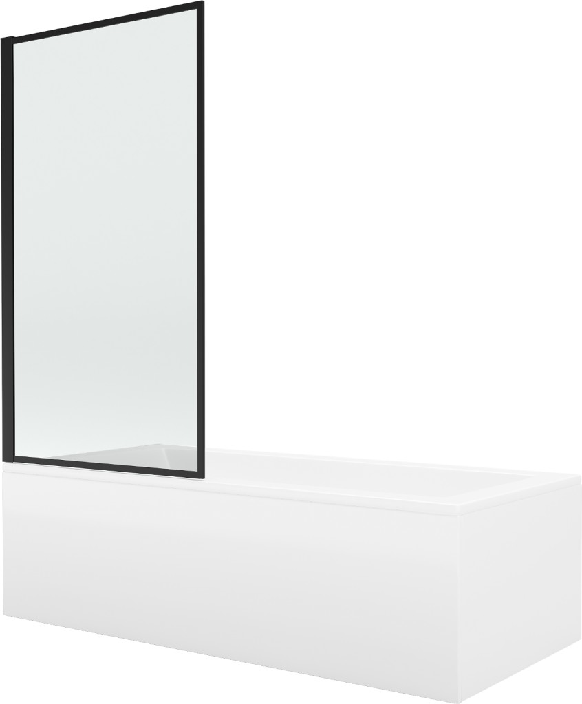MEXEN/S - Cubik obdĺžniková vaňa 150 x 70 cm s panelom + vaňová zástena 80 cm, čierna vzor 550315070X9308017070