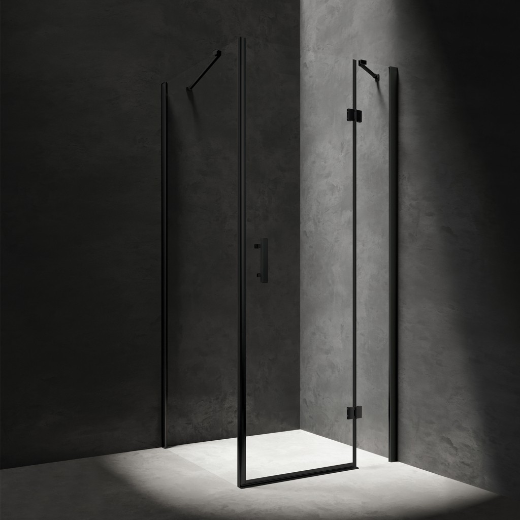 E-shop OMNIRES - MANHATTAN štvorcový sprchovací kút s krídlovými dverami, 100 x 100 cm čierna mat / transparent /BLMTR/ MH1010BLTR