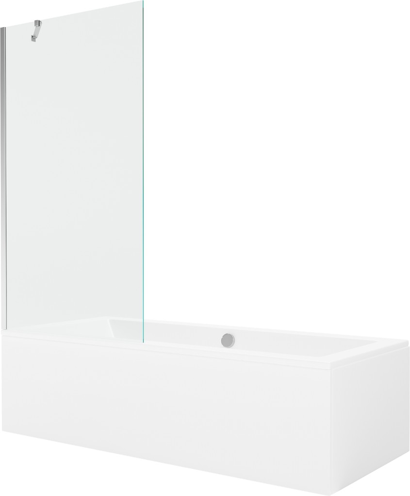 MEXEN/S - Cube obdĺžniková vaňa 180 x 80 cm s panelom + vaňová zástena 90 cm, transparent, chróm 550518080X9509000001