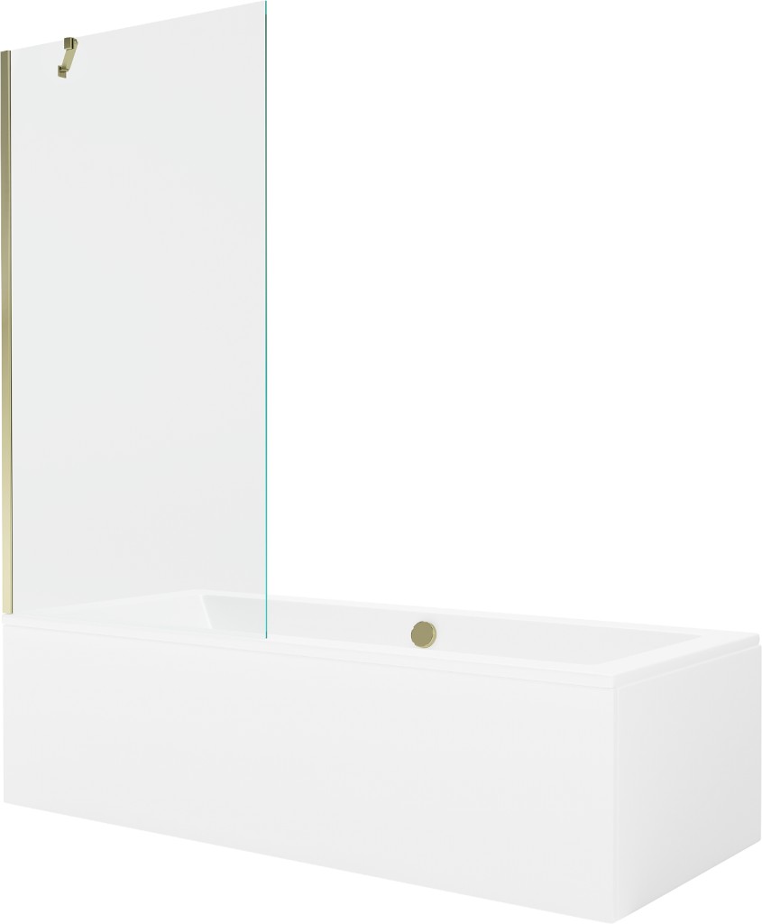 MEXEN/S - Cube obdĺžniková vaňa 180 x 80 cm s panelom + vaňová zástena 90 cm, transparent, zlatá 550518080X9509000050