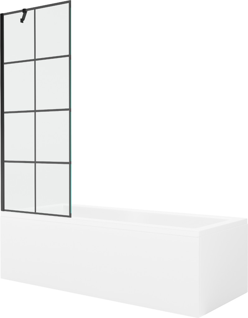 MEXEN/S - Cubik obdĺžniková vaňa 150 x 70 cm s panelom + vaňová zástena 70 cm, čierna vzor 550315070X9507007077