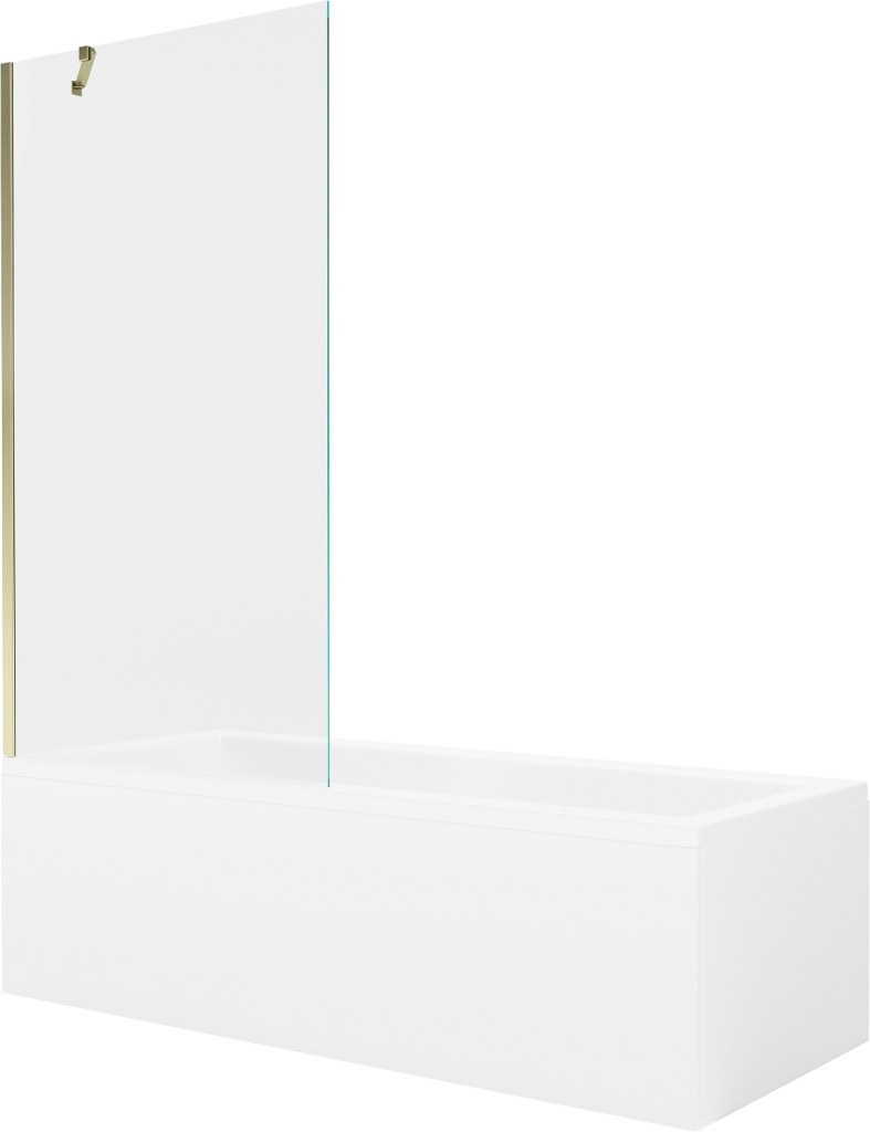 MEXEN/S - Cubik obdĺžniková vaňa 150 x 70 cm s panelom + vaňová zástena 90 cm, transparent, zlatá 550315070X9509000050