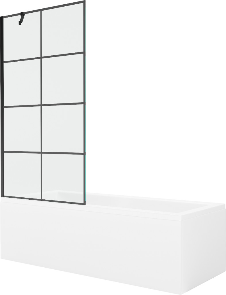 MEXEN/S - Cubik obdĺžniková vaňa 160 x 70 cm s panelom + vaňová zástena 90 cm, čierna vzor 550316070X9509007077