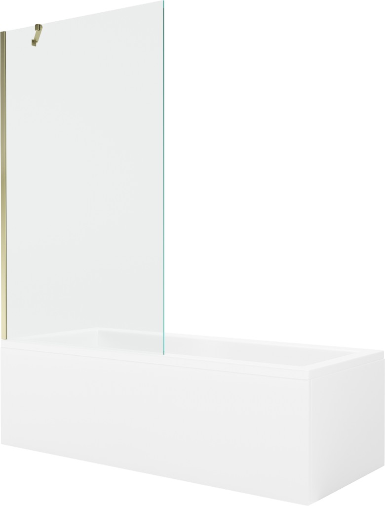 MEXEN/S - Cubik obdĺžniková vaňa 160 x 70 cm s panelom + vaňová zástena 100 cm, transparent, zlatá 550316070X9510000050