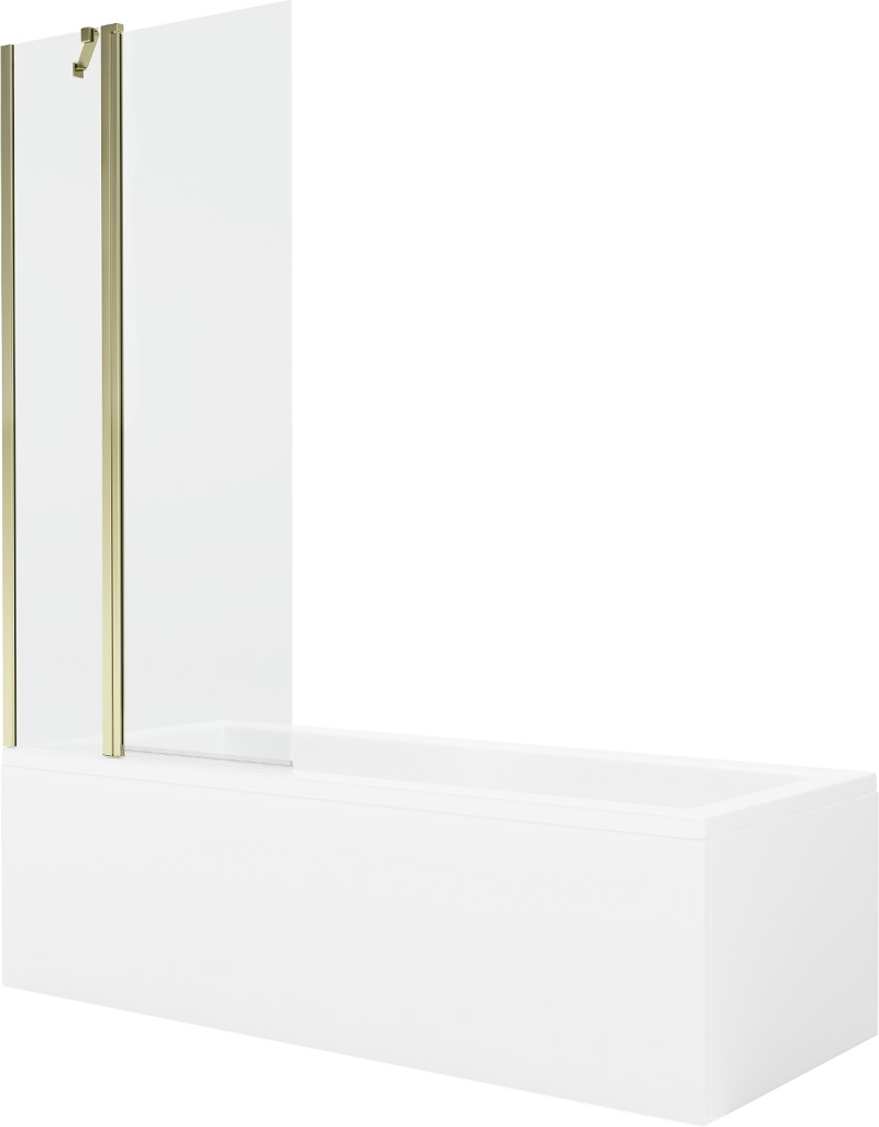 MEXEN/S - Cubik obdĺžniková vaňa 150 x 70 cm s panelom + vaňová zástena 80 cm, transparent, zlatá 550315070X9408115000