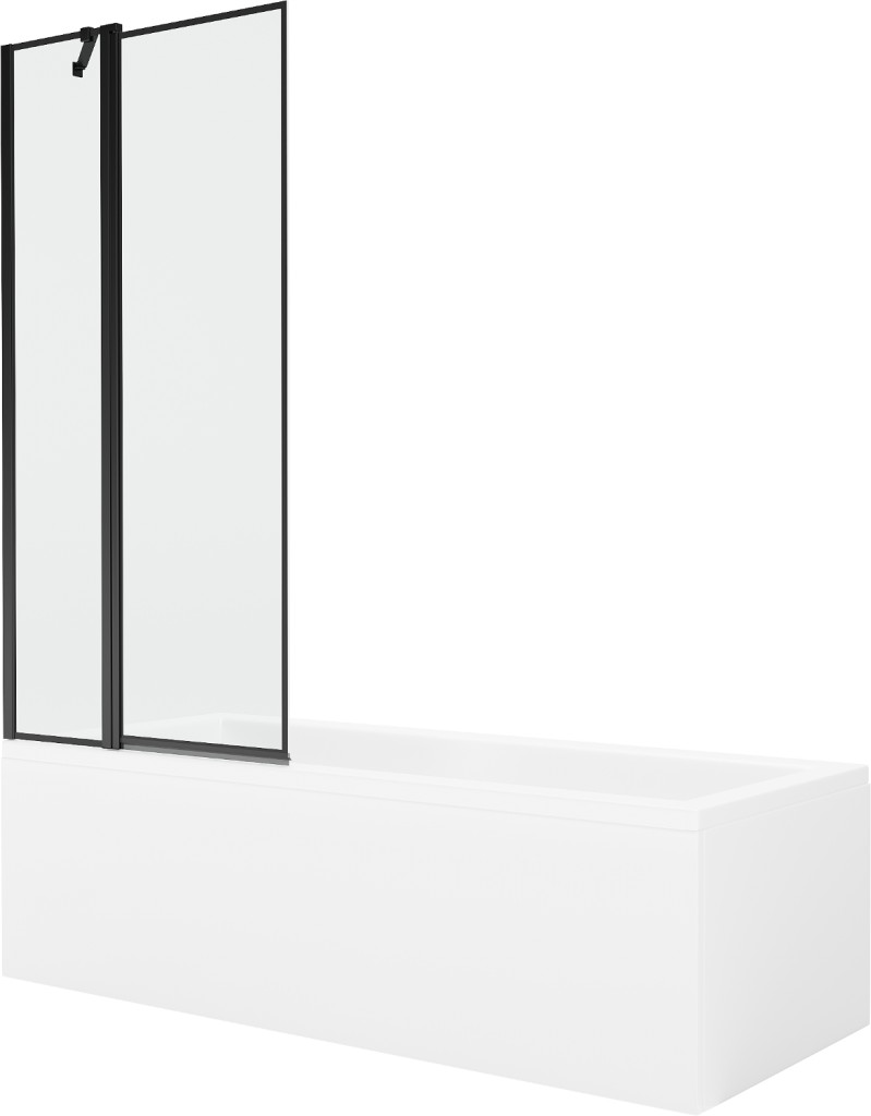 MEXEN/S - Cubik obdĺžniková vaňa 150 x 70 cm s panelom + vaňová zástena 80 cm, čierna vzor 550315070X9408117070