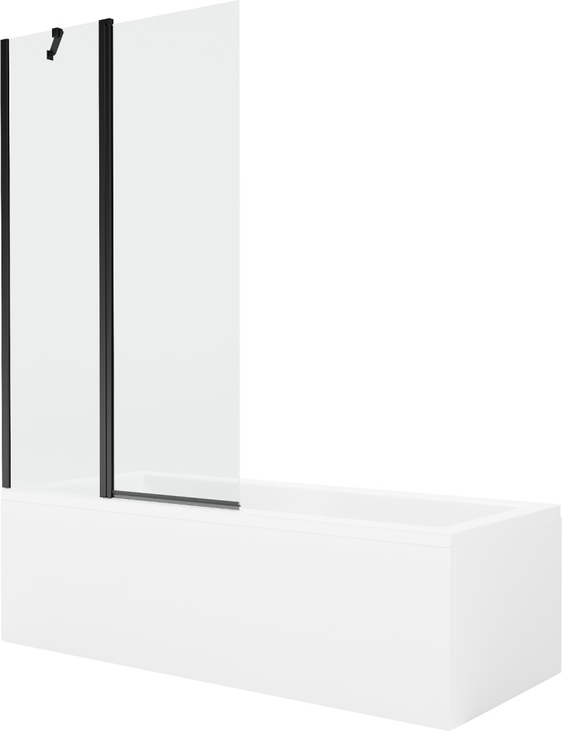 MEXEN/S - Cubik obdĺžniková vaňa 150 x 70 cm s panelom + vaňová zástena 100 cm, transparent, čierna 550315070X9410117000