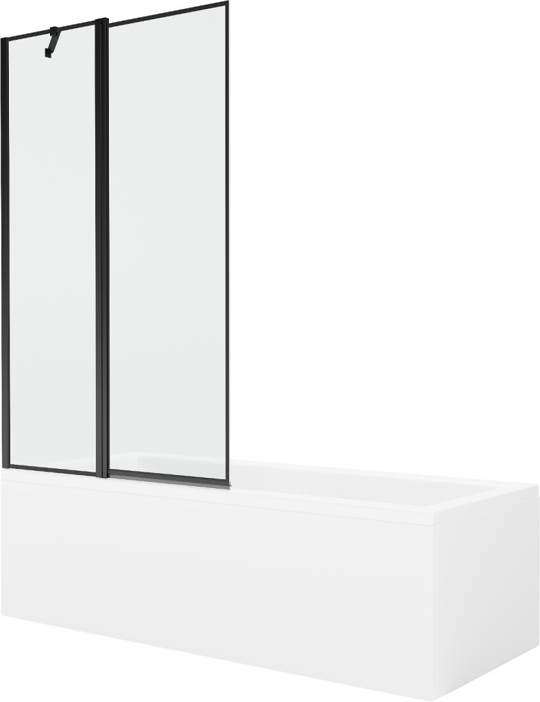 MEXEN/S - Cubik obdĺžniková vaňa 150 x 70 cm s panelom + vaňová zástena 100 cm, čierna vzor 550315070X9410117070