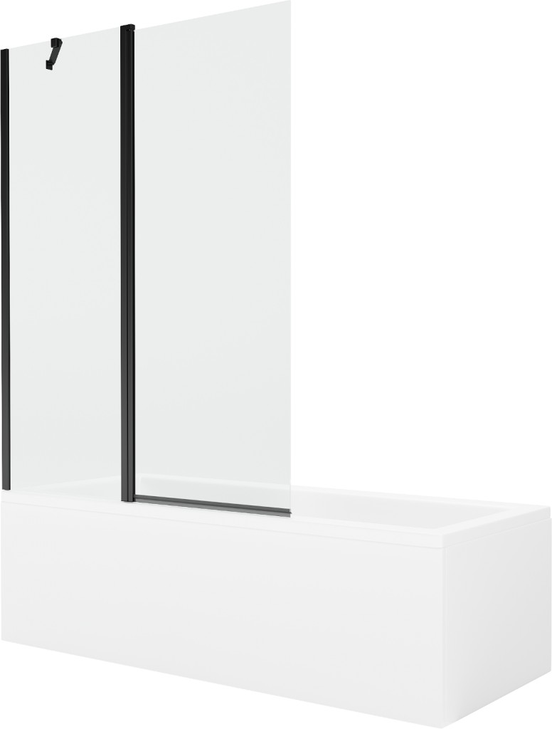MEXEN/S - Cubik obdĺžniková vaňa 150 x 70 cm s panelom + vaňová zástena 120 cm, transparent, čierna 550315070X9412117000