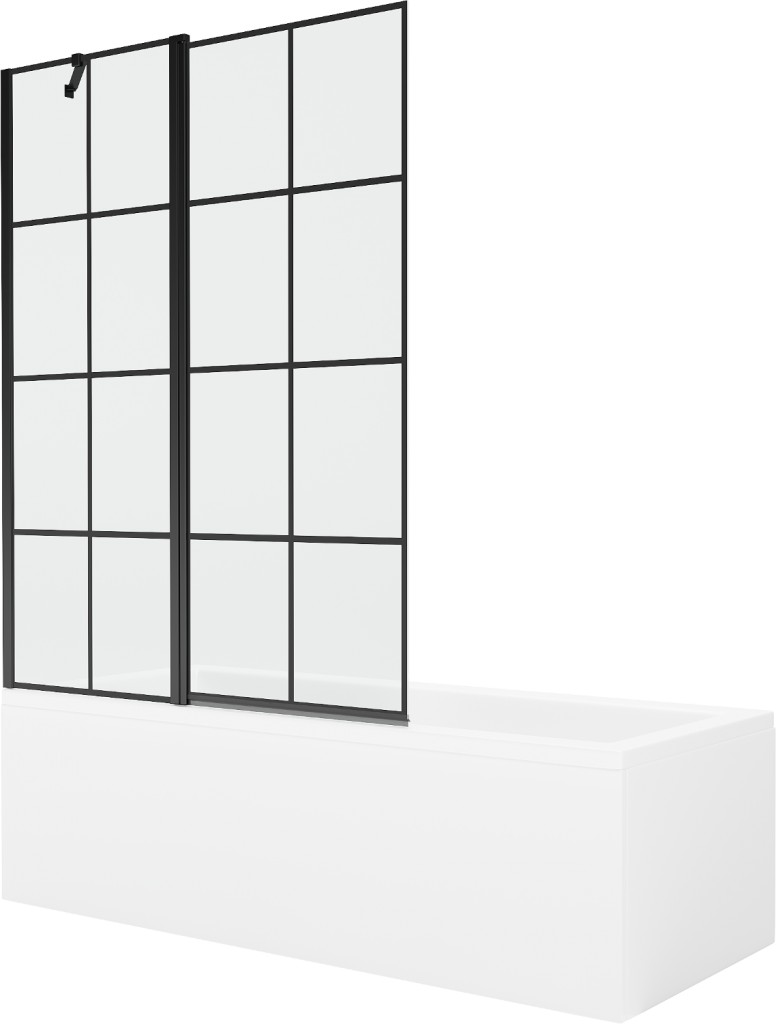 MEXEN/S - Cubik obdĺžniková vaňa 150 x 70 cm s panelom + vaňová zástena 120 cm, čierna vzor 550315070X9412117077