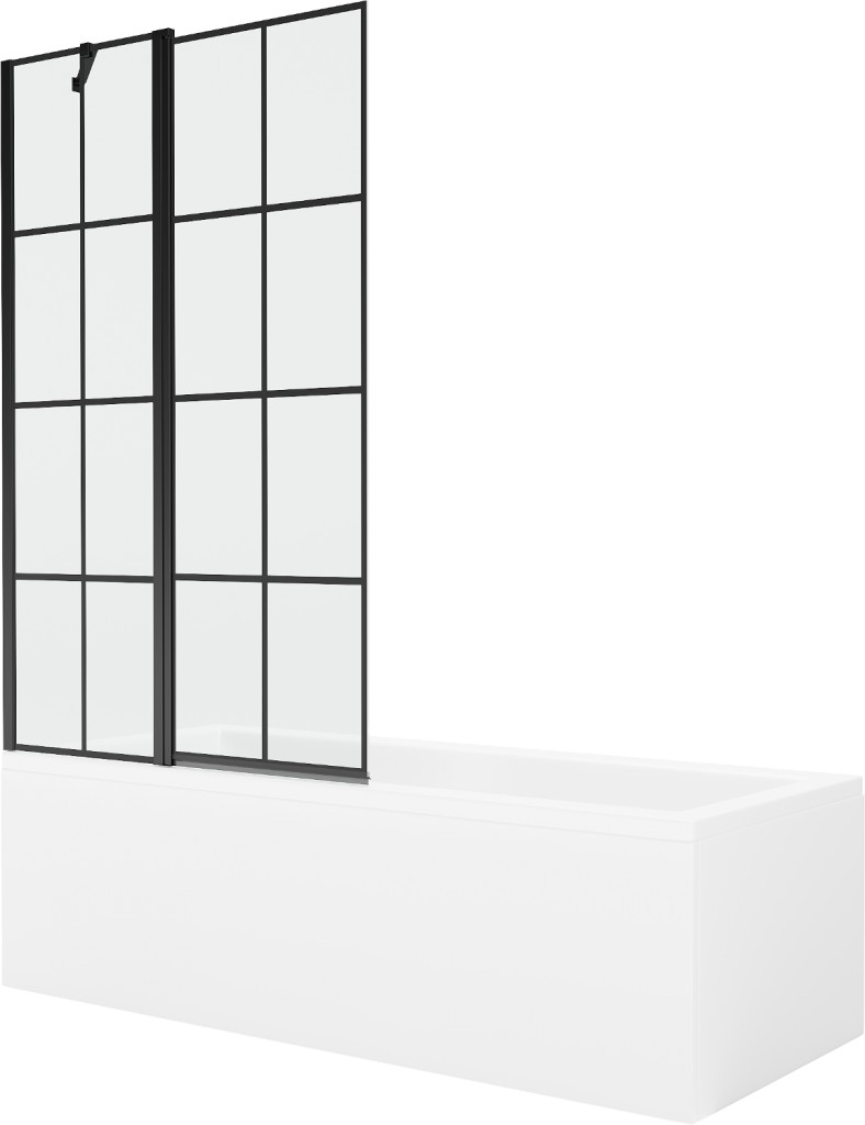 MEXEN/S - Cubik obdĺžniková vaňa 160 x 70 cm s panelom + vaňová zástena 100 cm, čierna vzor 550316070X9410117077