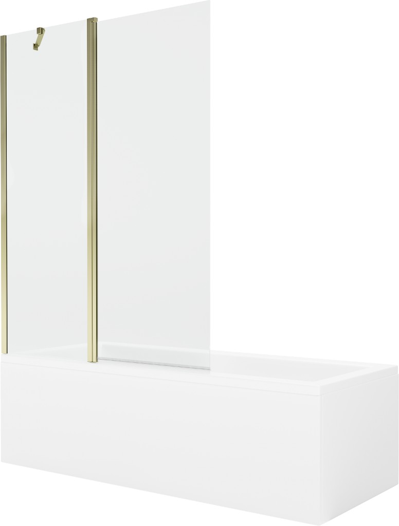 MEXEN/S - Cubik obdĺžniková vaňa 160 x 70 cm s panelom + vaňová zástena 120 cm, transparent, zlatá 550316070X9412115000