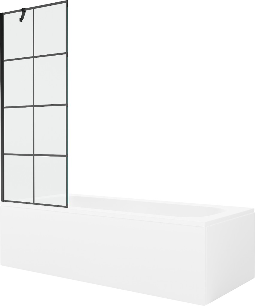 MEXEN/S - Vega obdĺžniková vaňa 180 x 80 cm s panelom + vaňová zástena 70 cm, čierna vzor 550118080X9507007077