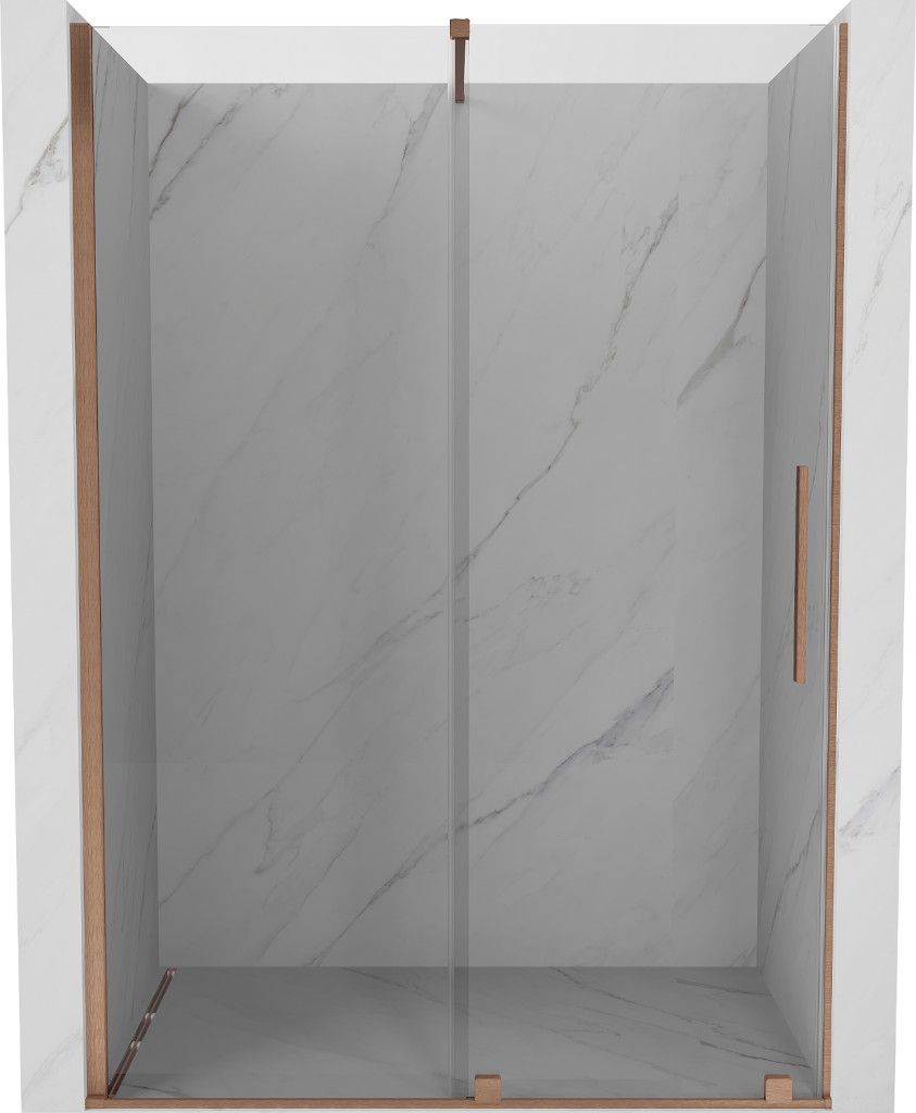 MEXEN/S - Velár posuvné sprchové dvere 130, transparent, kartáčovaná meď 871-130-000-01-65