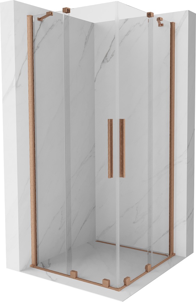 MEXEN/S - Velar Duo štvorcový sprchovací kút 90 x 90, transparent, meď kartáčovaná 871-090-090-02-65