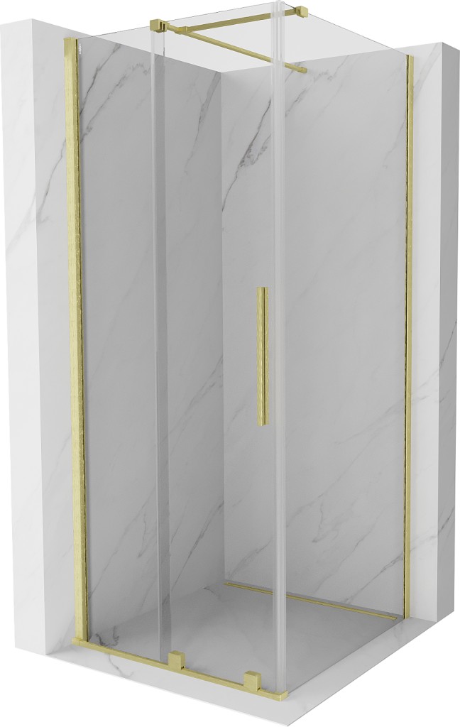 MEXEN/S - Velár sprchovací kút 90 x 90, transparent, zlatá kartáčovaná 871-090-090-01-55