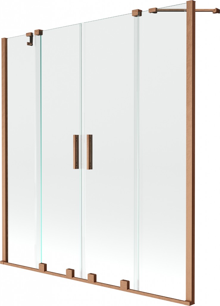 MEXEN/S - Velar Duo Dvojkrídlová posuvná vaňová zástena 140 x 150 cm, transparent, kartáčovaná meď 896-140-000-02-65