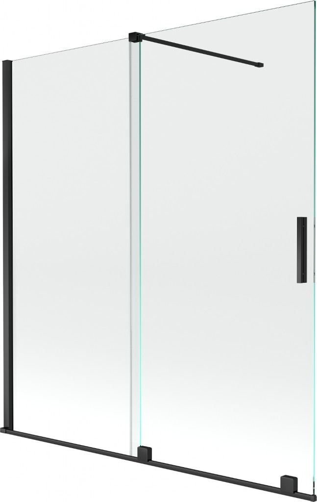 MEXEN/S - Velar Dvojkrídlová posuvná vaňová zástena 150 x 150 cm, transparent, čierna 896-150-000-01-70