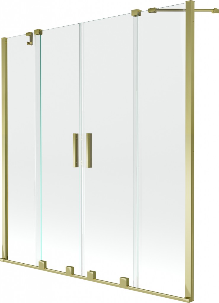 MEXEN/S - Velar Duo Dvojkrídlová posuvná vaňová zástena 160 x 150 cm, transparent, zlatá 896-160-000-02-50