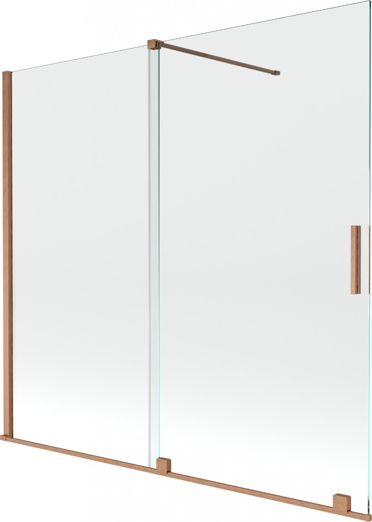 MEXEN/S - Velar Dvojkrídlová posuvná vaňová zástena 170 x 150 cm, transparent, kartáčovaná meď 896-170-000-01-65