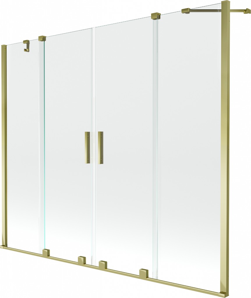 MEXEN/S - Velar Duo Dvojkrídlová posuvná vaňová zástena 200 x 150 cm, transparent, zlatá 896-200-000-02-50