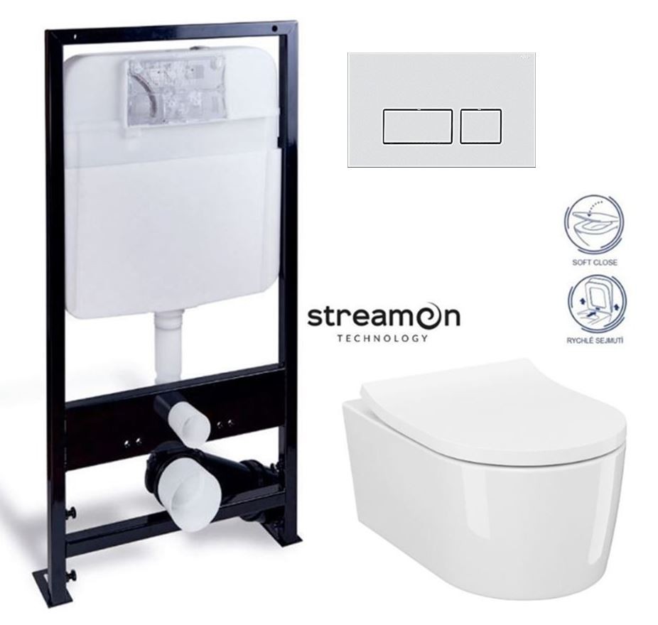 PRIM - predstenový inštalačný systém s chrómovým mat tlačidlom 20/0040 + WC CERSANIT INVERTO  + SEDADLO duraplastu SOFT-CLOSE PRIM_20/0026 40 IN1