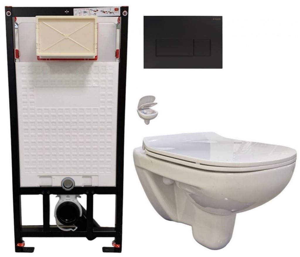 DEANTE Podstavný rám, pre závesné WC misy + SLIM tlačidlo černé + WC bez oplachového kruhu Edge + SEDADLO CST_WC01 N51P EG1