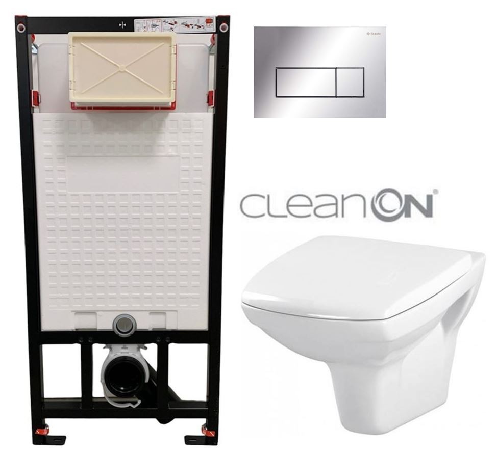 E-shop DEANTE Podstavný rám, pre závesné WC misy + SLIM tlačidlo chrom + WC CERSANIT CLEANON CARINA + SEDADLO CST_WC01 051P CA1