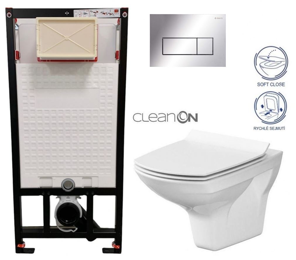 E-shop DEANTE Podstavný rám, pre závesné WC misy + SLIM tlačidlo chrom + WC CERSANIT CLEANON CARINA + SEDADLO CST_WC01 051P CA3