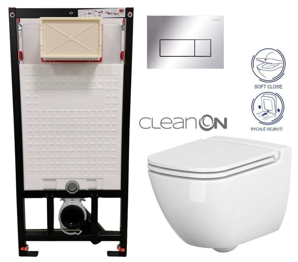 E-shop DEANTE Podstavný rám, pre závesné WC misy + SLIM tlačidlo chrom + WC CERSANIT CLEANON CASPIA + SEDADLO CST_WC01 051P CP1