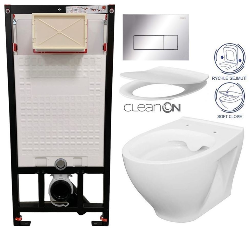 E-shop DEANTE Podstavný rám, pre závesné WC misy + SLIM tlačidlo chrom + WC CERSANIT CLEANON MODUO + SEDADLO CST_WC01 051P MO1