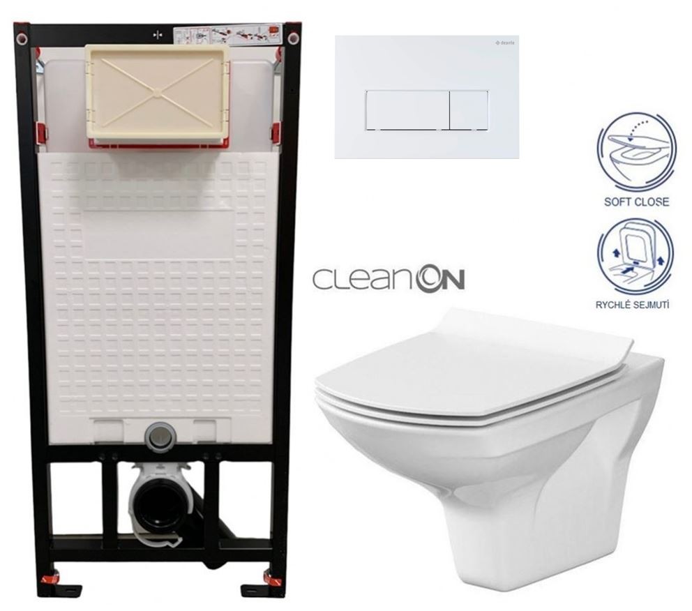 E-shop DEANTE Podstavný rám, pre závesné WC misy + SLIM tlačidlo bílé + WC CERSANIT CLEANON CARINA + SEDADLO CST_WC01 A51P CA3