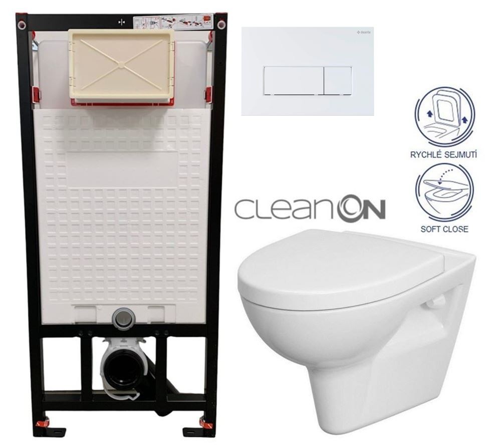 E-shop DEANTE Podstavný rám, pre závesné WC misy + SLIM tlačidlo bílé + WC CERSANIT CLEANON PARVA + SEDADLO CST_WC01 A51P PA1