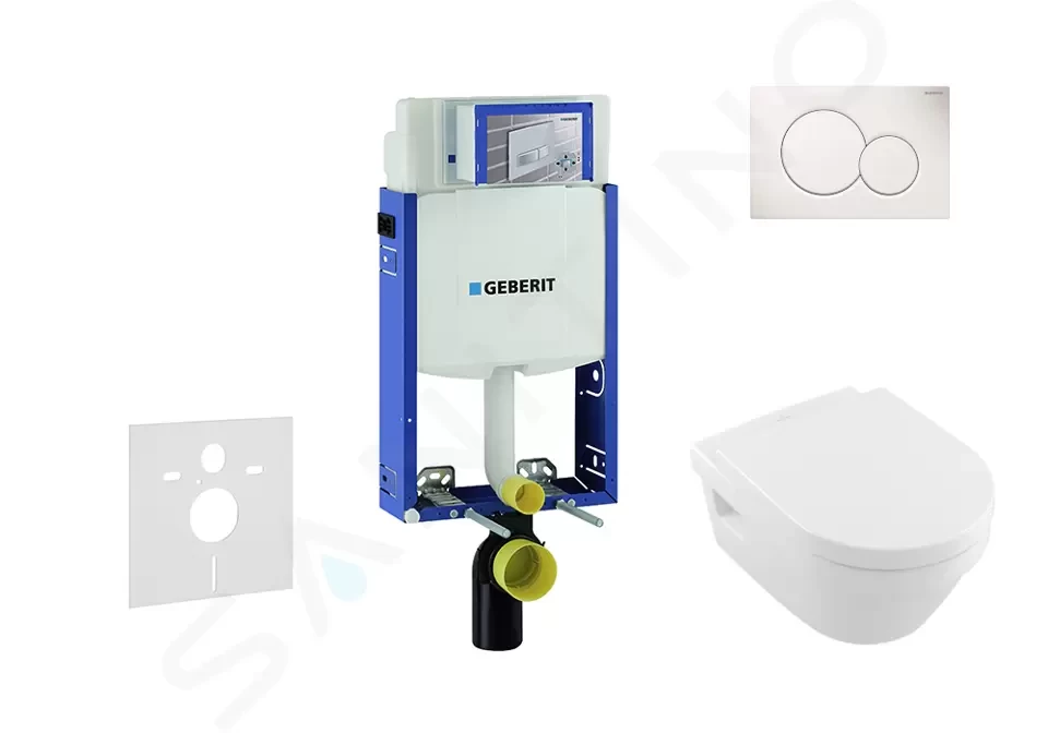 GEBERIT - Kombifix Modul na závesné WC s tlačidlom Sigma01, alpská biela + Villeroy Boch - WC a doska, DirectFlush, SoftClose, CeramicPlus 110.302.00.5 NB1
