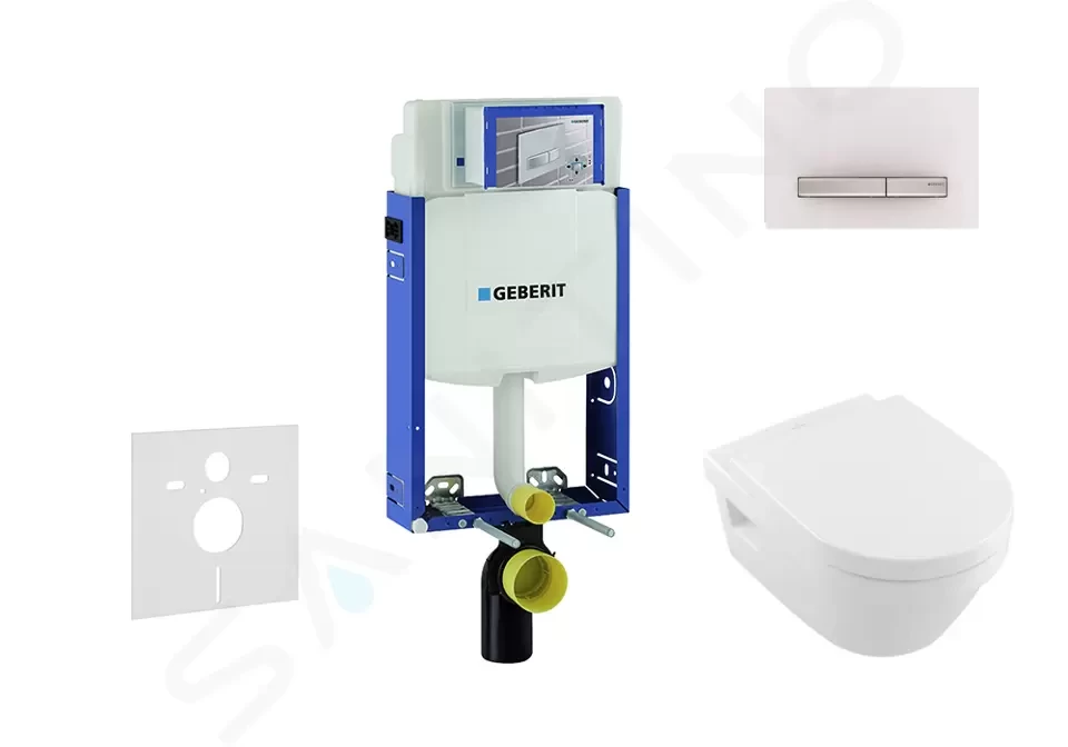 GEBERIT - Kombifix Modul na závesné WC s tlačidlom Sigma50, alpská biela + Villeroy Boch - WC a doska, DirectFlush, SoftClose, CeramicPlus 110.302.00.5 NB8