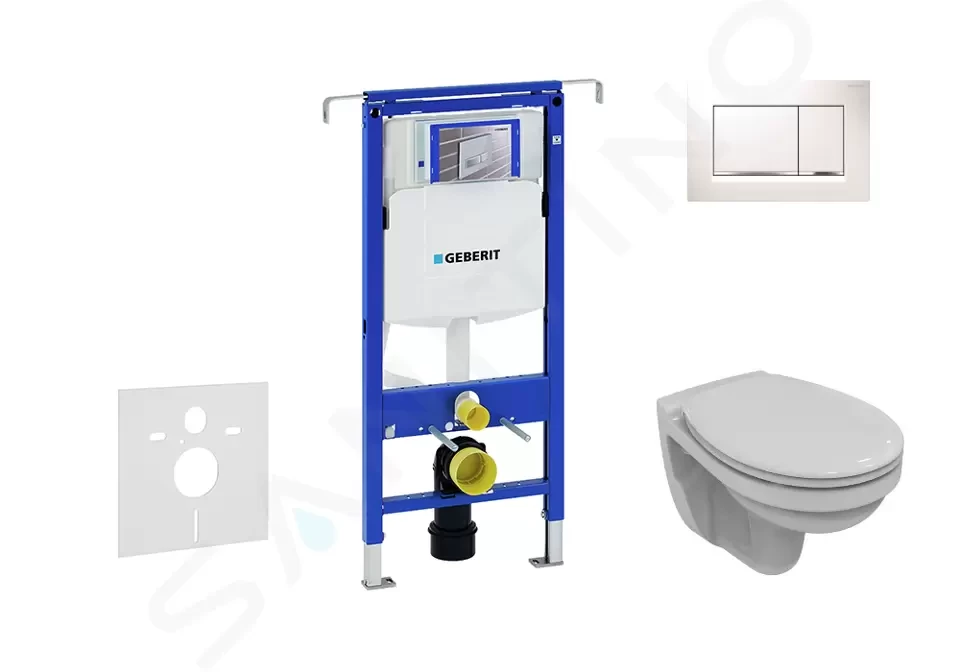 GEBERIT - Duofix Modul na závesné WC s tlačidlom Sigma30, biela/lesklý chróm + Villeroy Boch - WC a doska, DirectFlush, SoftClose, CeramicPlus 111.355.00.5 NB5