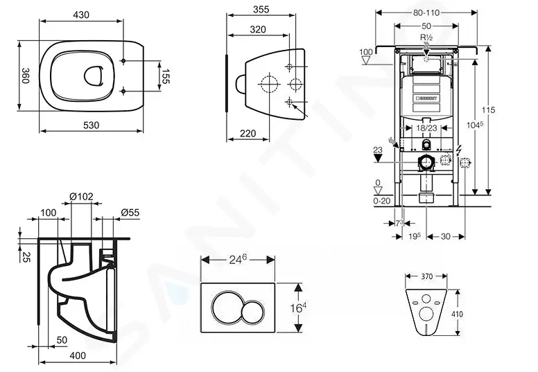 GEBERIT - Duofix Modul na závesné WC s tlačidlom Sigma30, lesklý chróm/chróm mat + Ideal Standard Tesi - WC a doska 111.355.00.5 NF6