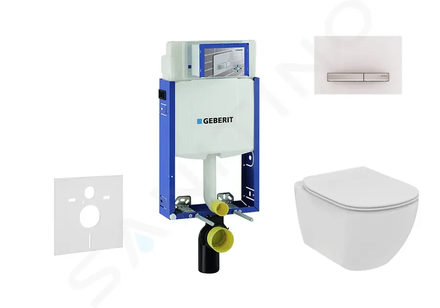 GEBERIT - Kombifix Modul na závesné WC s tlačidlom Sigma50, alpská biela + Ideal Standard Tesi - WC a doska, Rimless, SoftClose 110.302.00.5 NE8