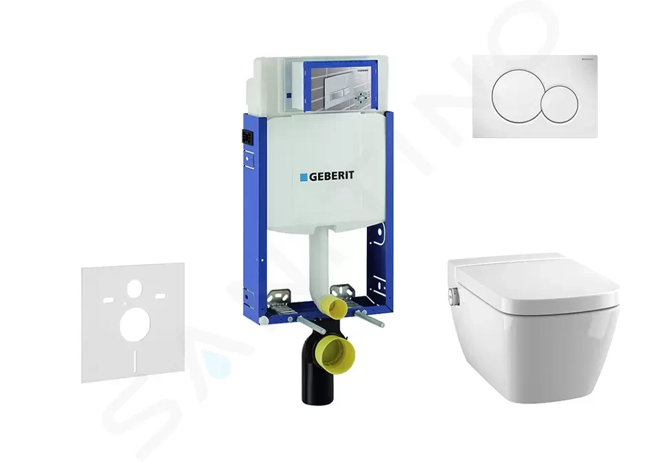 GEBERIT - Kombifix Modul na závesné WC s tlačidlom Sigma01, alpská biela + Tece One - sprchovacia toaleta a doska, Rimless, SoftClose 110.302.00.5 NT1