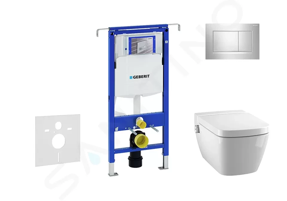 GEBERIT - Duofix Modul na závesné WC s tlačidlom Sigma30, lesklý chróm/chróm mat + Tece One - splachovacia toaleta a doska, Rimless, SoftClose 111.355.00.5 NT6