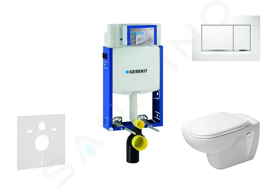 GEBERIT - Kombifix Modul na závesné WC s tlačidlom Sigma30, biela/lesklý chróm + Duravit D-Code - WC a doska, Rimless, SoftClose 110.302.00.5 NH5
