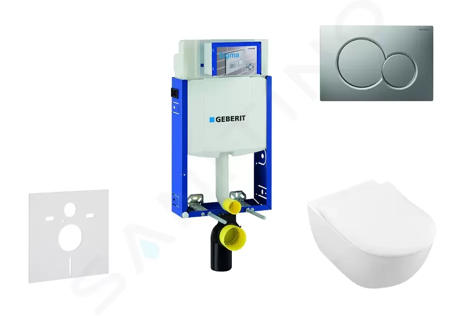 GEBERIT - Kombifix Modul na závesné WC s tlačidlom Sigma01, matný chróm + Villeroy Boch - WC a doska, DirectFlush, SoftClose, CeramicPlus 110.302.00.5 NI3