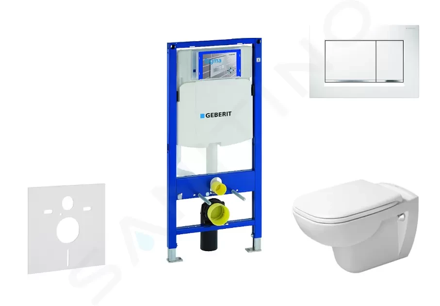 GEBERIT - Duofix Modul na závesné WC s tlačidlom Sigma30, biela/lesklý chróm + Duravit D-Code - WC a doska, Rimless, SoftClose 111.300.00.5 NH5