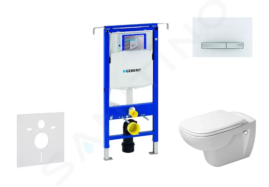 GEBERIT - Duofix Modul na závesné WC s tlačidlom Sigma50, alpská biela + Duravit D-Code - WC a doska, Rimless, SoftClose 111.355.00.5 NH8