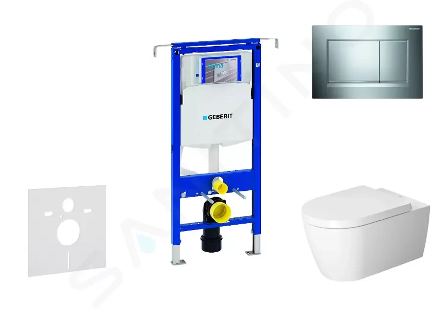 GEBERIT - Duofix Modul na závesné WC s tlačidlom Sigma30, lesklý chróm/chróm mat + Duravit ME by Starck - WC a doska, Rimless, SoftClose 111.355.00.5 NM6