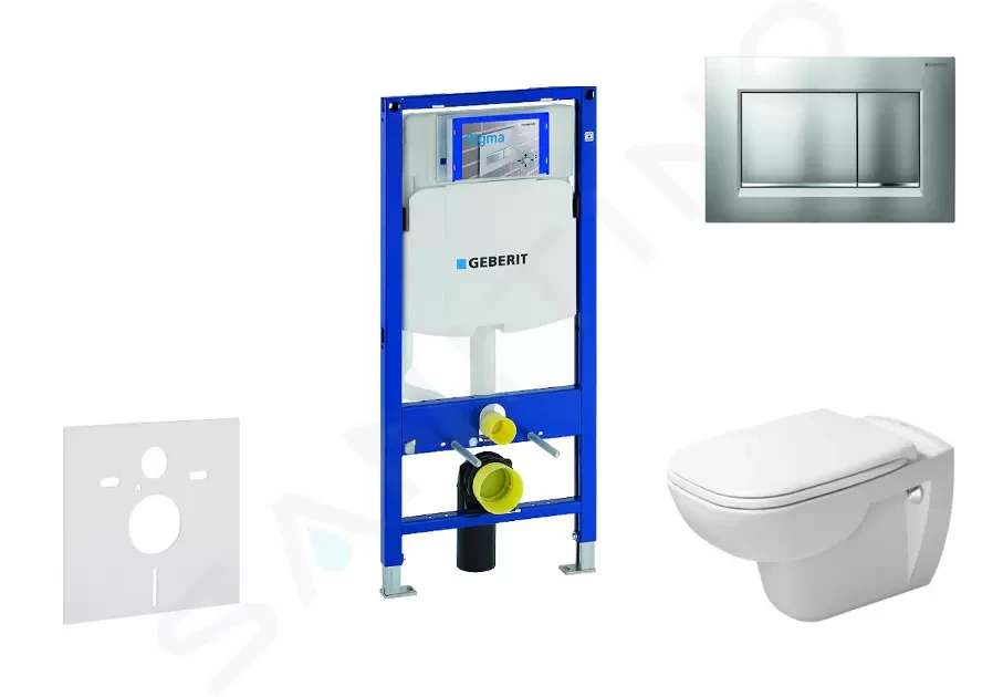 GEBERIT - Duofix Modul na závesné WC s tlačidlom Sigma30, matný chróm/chróm + Duravit D-Code - WC a doska, Rimless, SoftClose 111.300.00.5 NH7