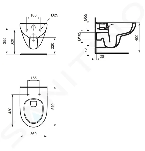 IDEAL STANDARD - Connect Air Závesný bidet, 360x540 mm, s prepadom, otvor na batériu, biela E233501