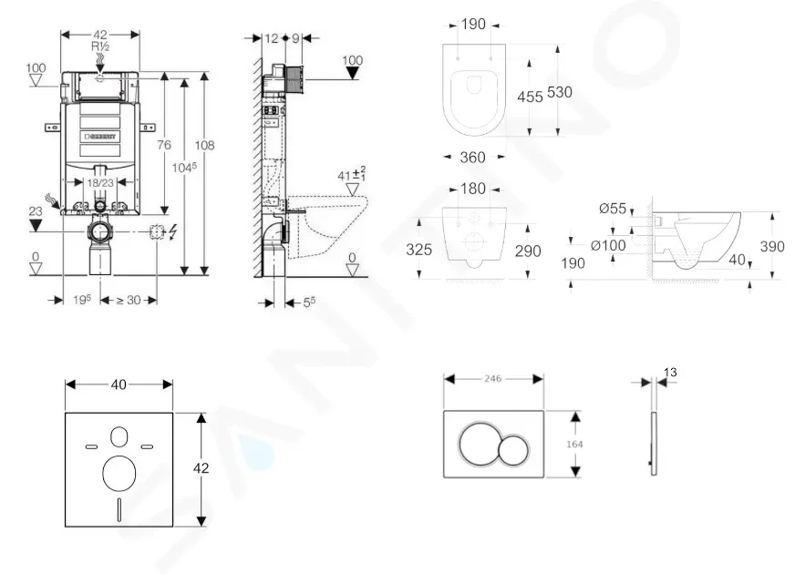 GEBERIT - Kombifix Set predstenovej inštalácie, klozetu Oudee a dosky softclose, tlačidlo Sigma01, alpská biela SANI15CA3100