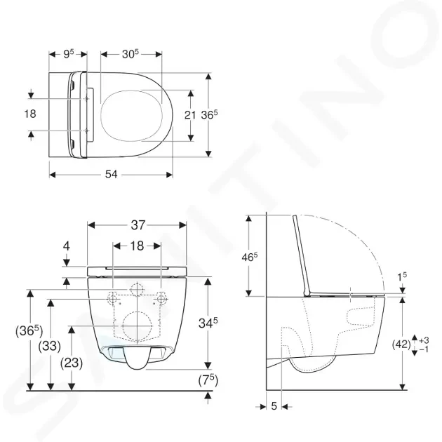 GEBERIT - ONE Závesné WC s doskou SoftClose, TurboFlush, matná biela/lesklý chróm 500.202.JT.1